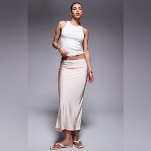 River Island Cream White Satin Bias Slip Midi Skirt Size US 12